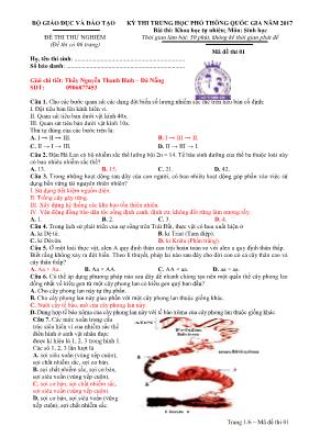 Đáp án đề thi THPT quốc gia Sinh học 2017 - Mã đề 01 - Nguyễn Thanh Bình